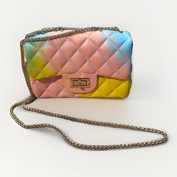 The Unbranded Brand Handbags - Quilted Rainbow Jelly Silicone Rainbow Purse Silver Chain Hardware